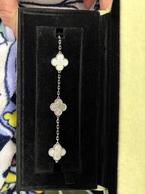 Sterling Silver Mother-of-Pearl Clover Link Bracelet - White
